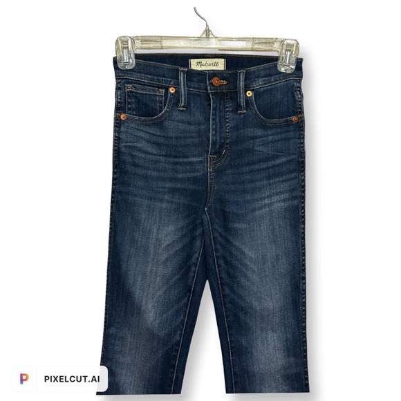 Madewell Womens 10" High Rise Skinny Jeans Blue Stretch Whiskered Denim 23 New - Picture 2 of 10